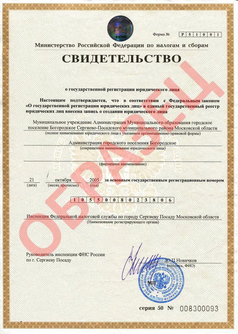 Certificate of registration in the Russian Federation